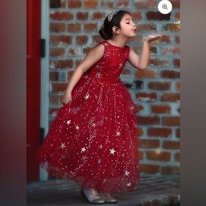 Trish Scully Child Girls 6 Antoinette Gown Red Silver Gold Star Sleeveless NWT